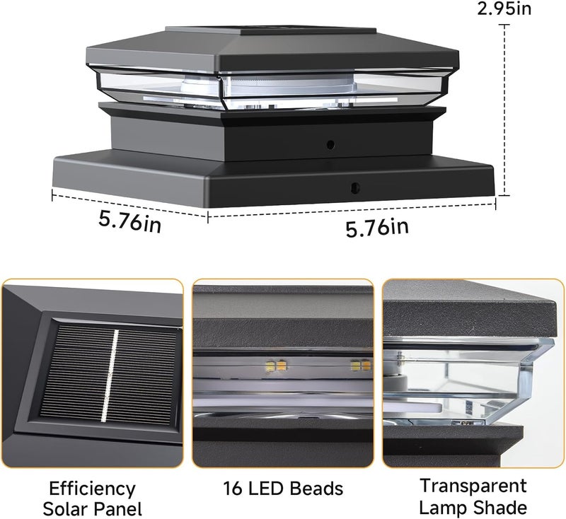 FEACORT Solar Post Cap Lights 12 Pack, Fence Post Solar Lights, Warm White/Cool White Lighting, Black Waterproof Outdoor Post Lights for Garden Patio Porch, 4x4, 5x5 or 6x6 Vinyl/Wooden Posts - Image 3